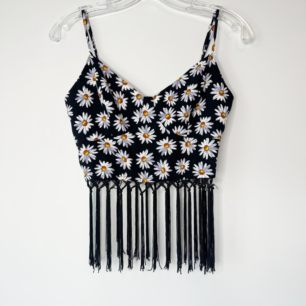 L.A. Hearts Black Daisy Crop Top Women’s Size Small Fringe PacSun